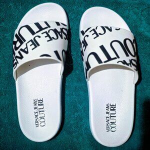 Versace Jeans Couture White Logo Slide Sandals Women’s